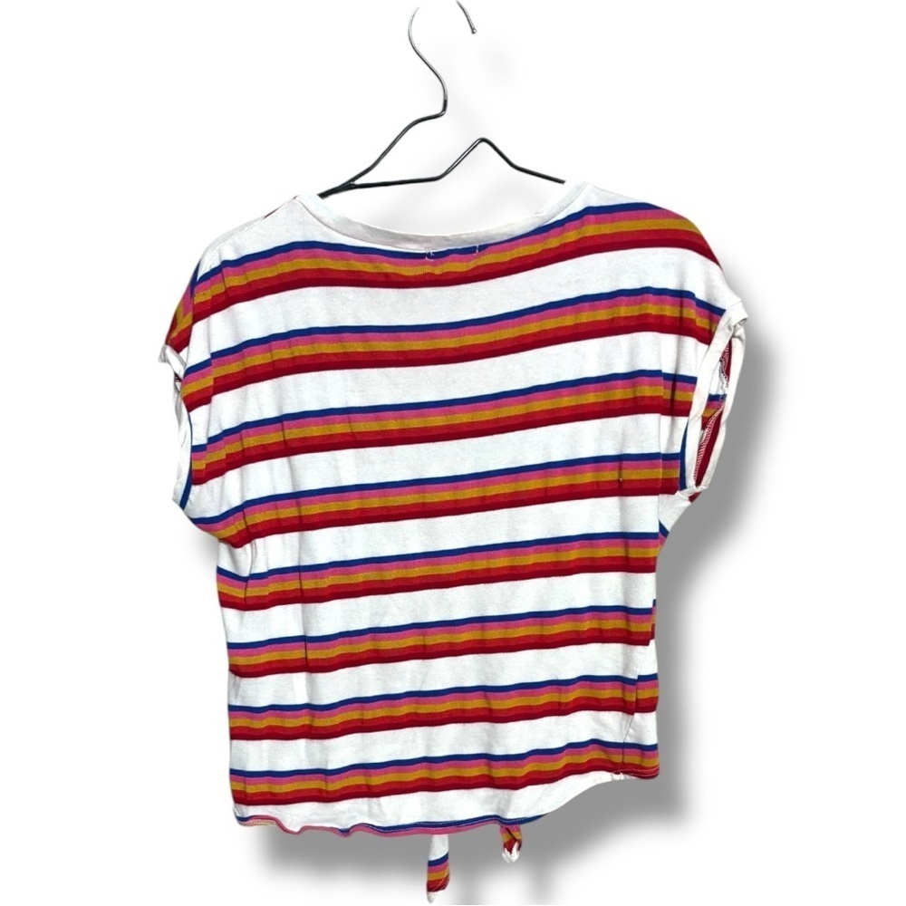 Ginger G Red/White Multicolor Dolman Sleeve Tie Front Crewneck Cropped Tee - Picture 14 of 15